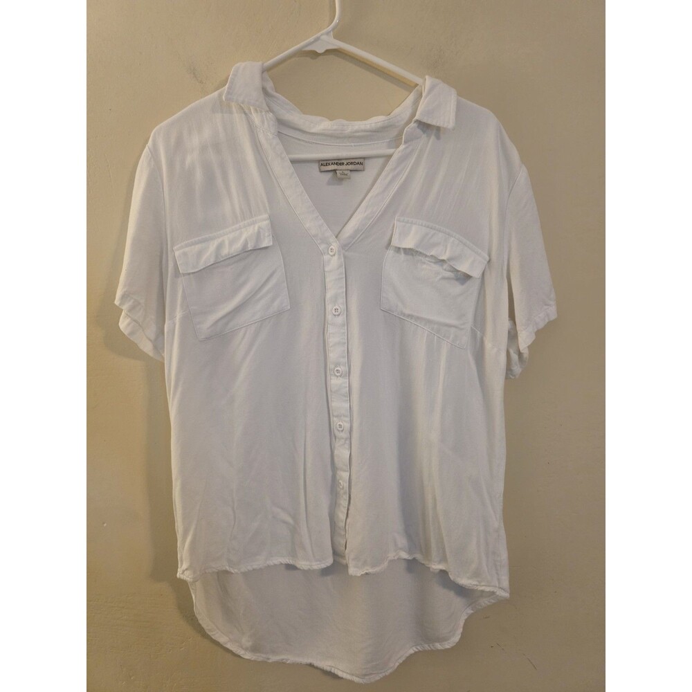 Alexander Jordon‎ Women's Size Large White Collard Button Down Short Sleeve Top